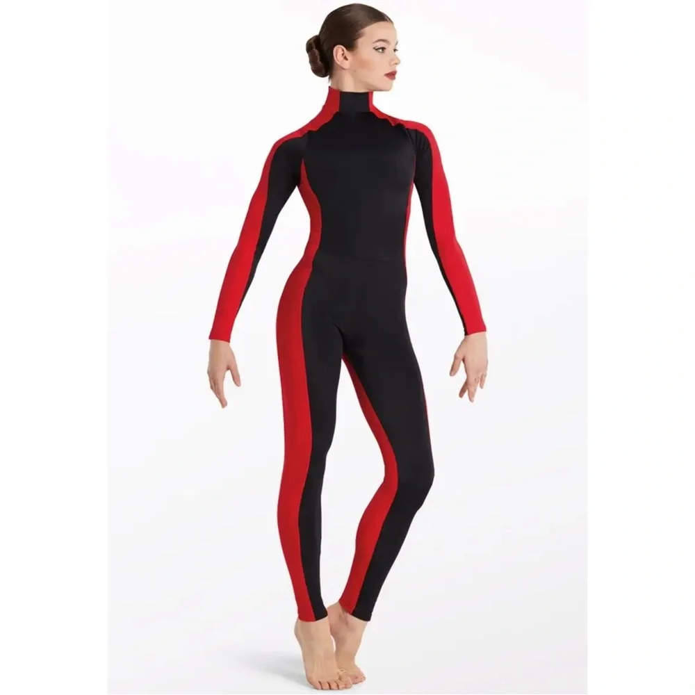 Weissman Black Red Two Tone Unitard MC LC Jazz Dance Costume